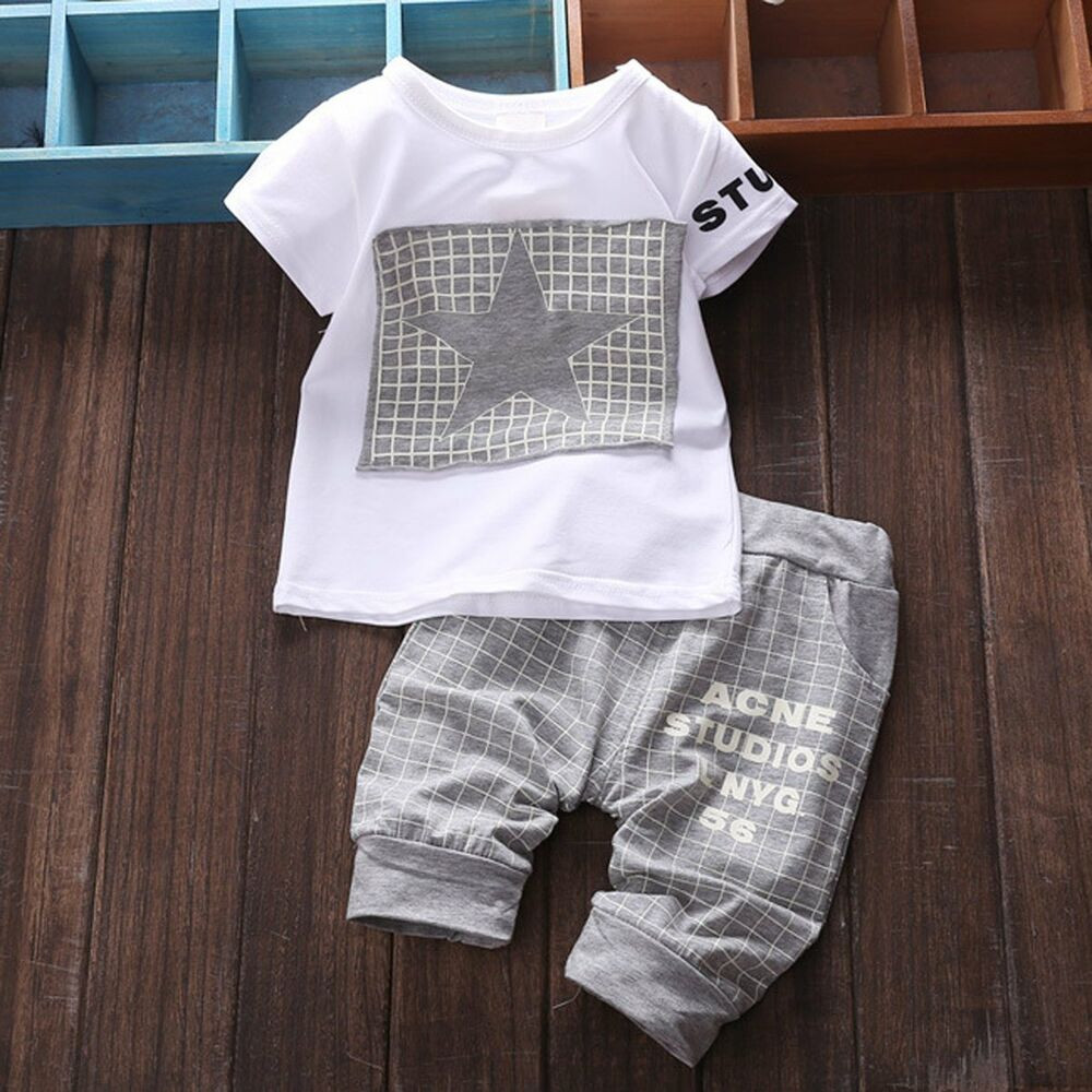 Baby Clothing Fashion
 2pcs Cotton Newborn Baby Infant Boy Clothes Sets T shirt