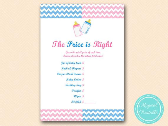 Baby Gender Reveal Party Games
 Price is right baby item price tag game Gender reveal party