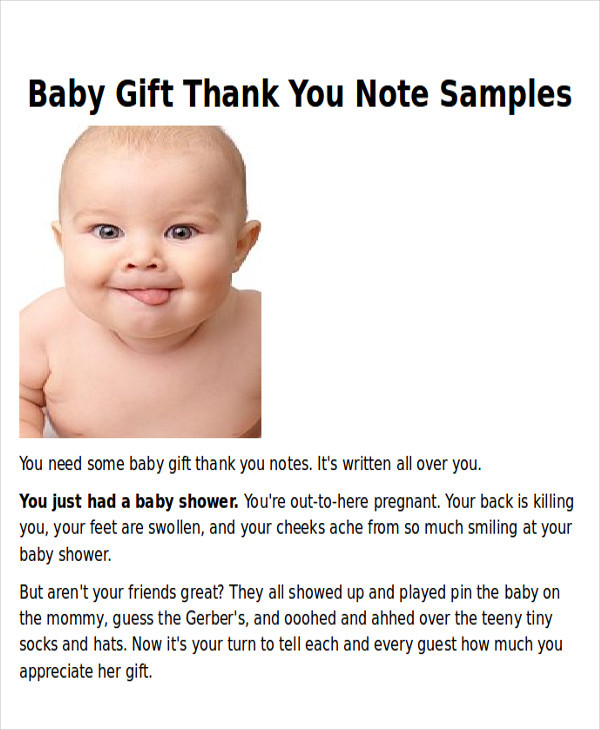 Baby Gift Thank You
 Sample Thank You Note for Money 7 Examples in Word PDF