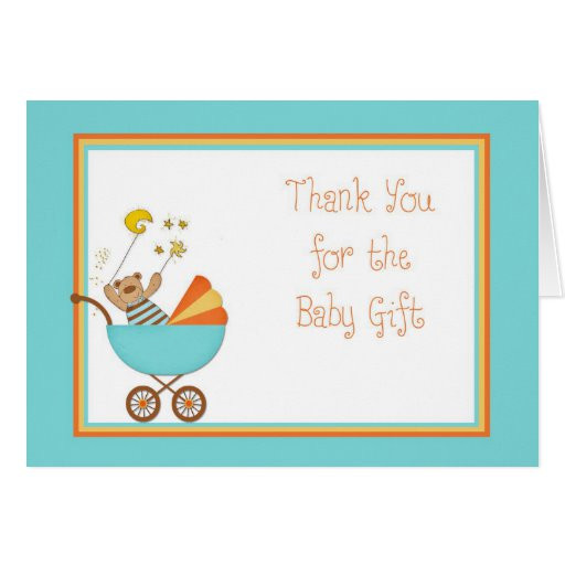 Baby Gift Thank You
 Baby Carriage Bear Blue Baby Gift Thank You Card