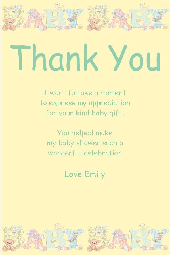 Baby Gift Thank You Message
 personalised baby shower thank you card design 10 baby