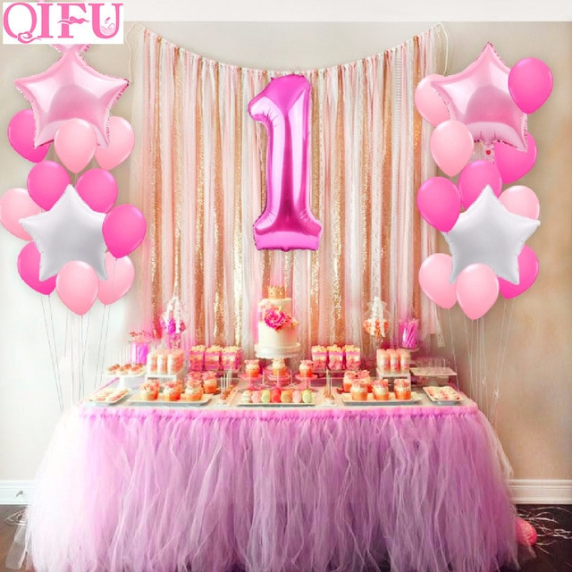 Baby Girl 1St Birthday Party Decorations
 QIFU 25pcs e Year Old 1st birthday Balloons Girl Baby