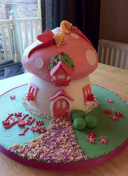 Baby Girl Birthday Cake
 Pink mushroom house first birthday cake for baby girl JPG