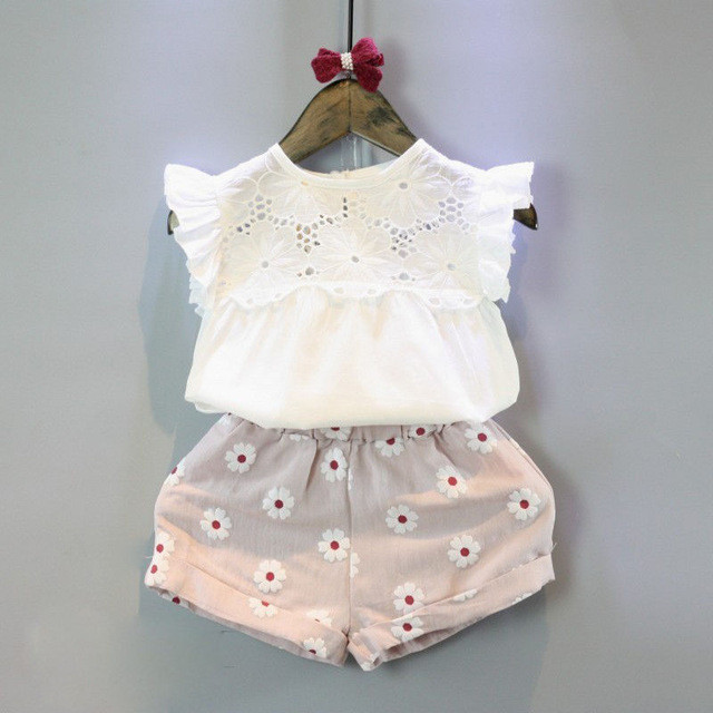 Baby Girl Fashion Clothes
 2pcs Kids Baby Girls Summer Outfits Lace Tops Floral