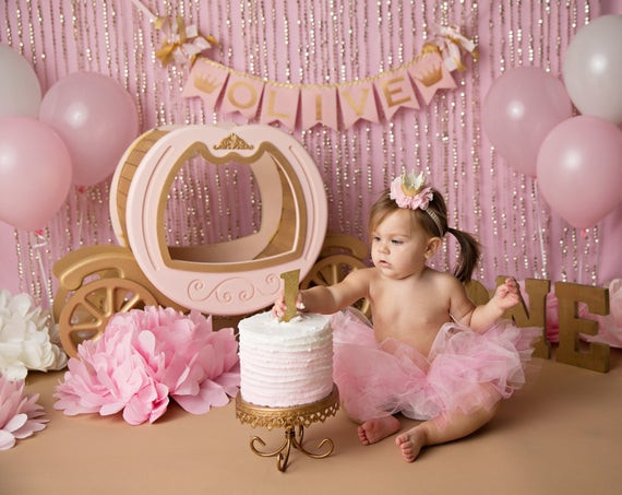 Baby Girl First Birthday Decorations
 PINK & GOLD First Birthday BANNER Princess baby shower banner