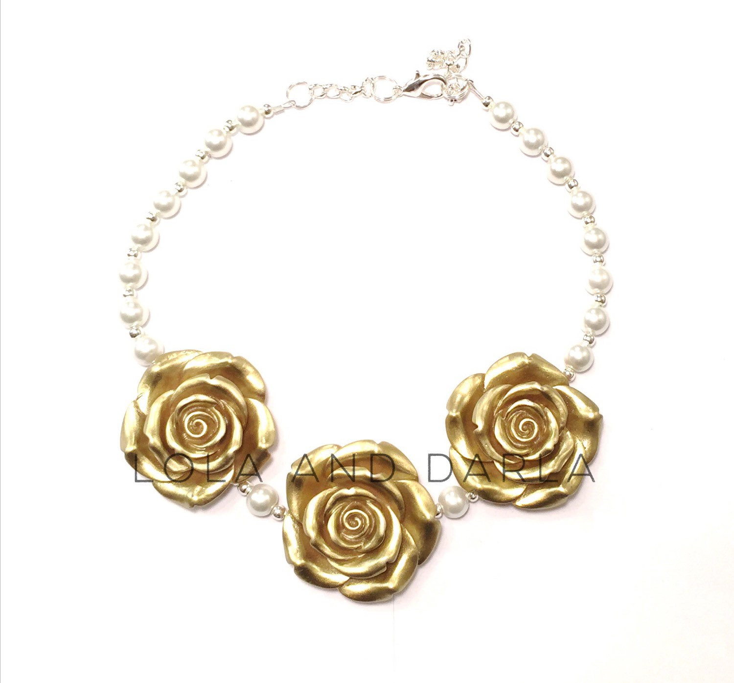 Baby Girl Gold Necklace
 Gold Flower Girl necklace baby toddler triple rose by