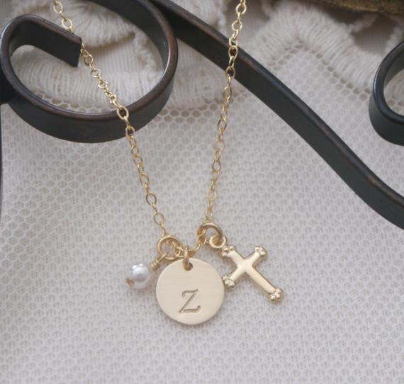 Baby Girl Gold Necklace
 Dainty Gold Cross Necklace Baby Dedication Gift Girl Baptism
