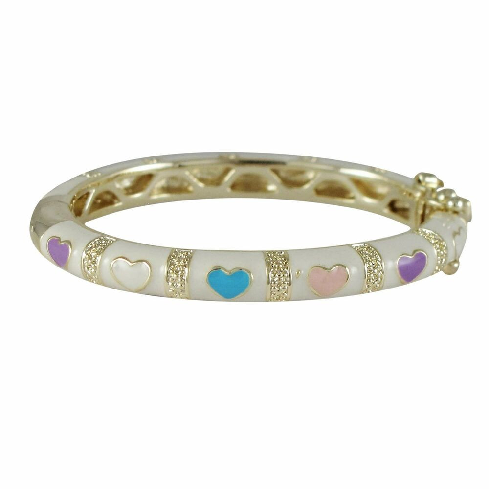 Baby Gold Bracelet
 Gold Plated White Multi Color Enamel Hearts Newborn Baby