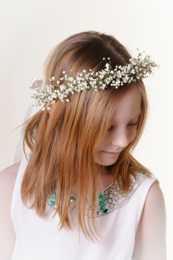 Baby Hair Piece
 Flower Girl Crown Real Dried Babys Breath by WoodlandSecrets