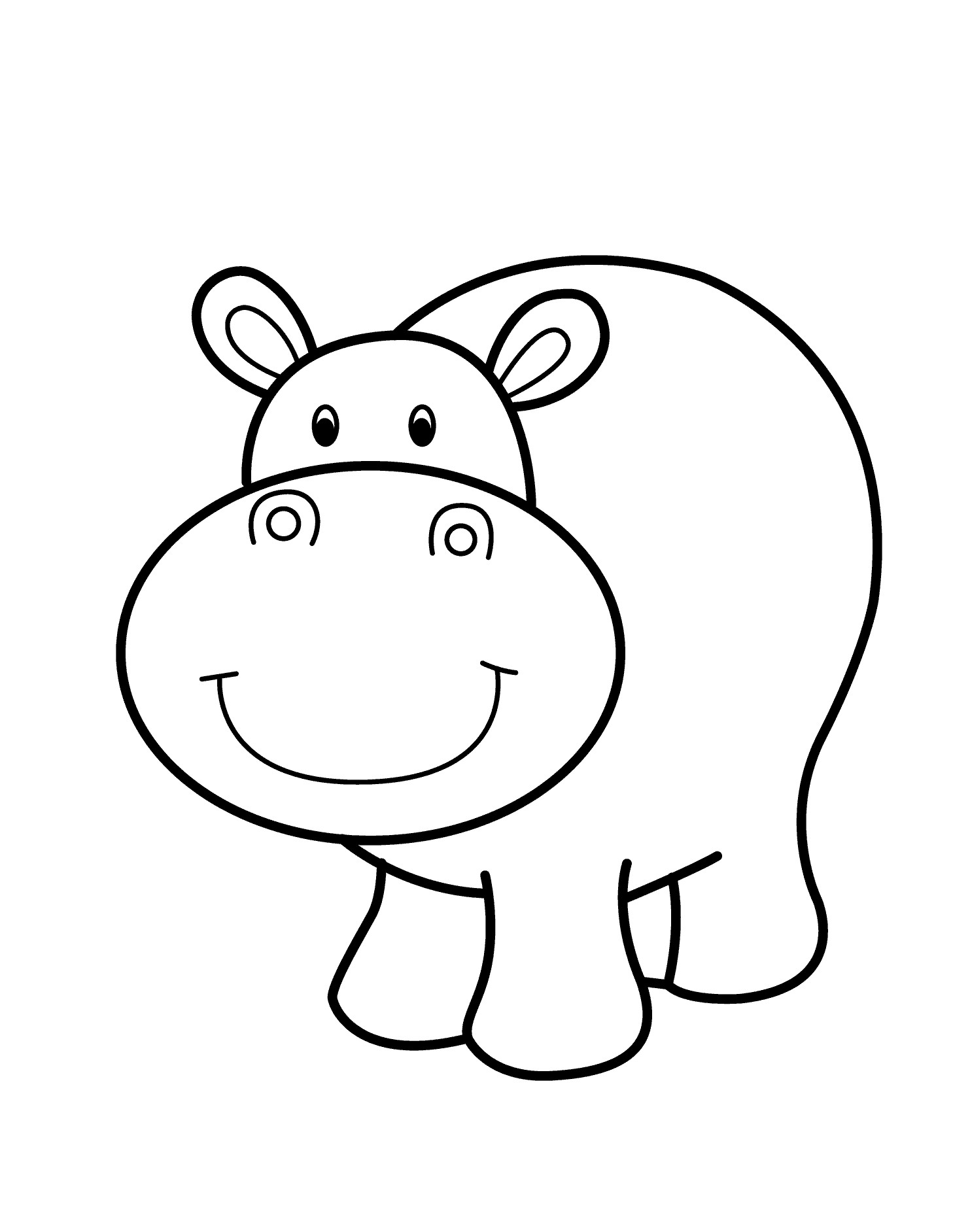 Baby Hippo Coloring Pages
 Hippo smiling cartoon animals coloring pages for kids