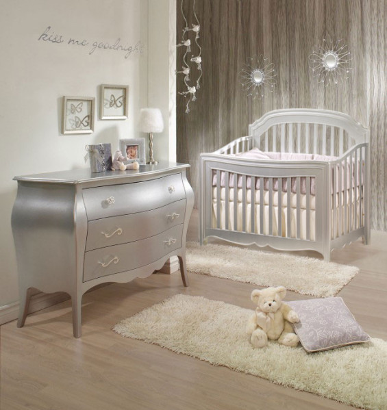 Baby Room Dresser
 Natart Alexa 2 Piece Nursery Set in Silver Crib and 3