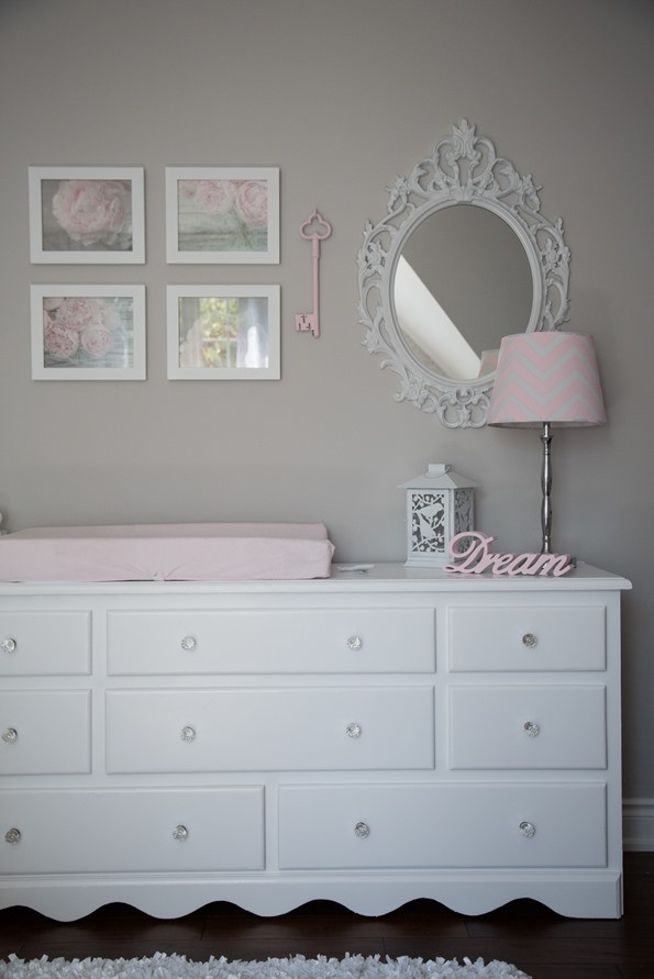 Baby Room Dressers
 Pink and Gray Baby Girl Nursery Tour — Oh She Glows
