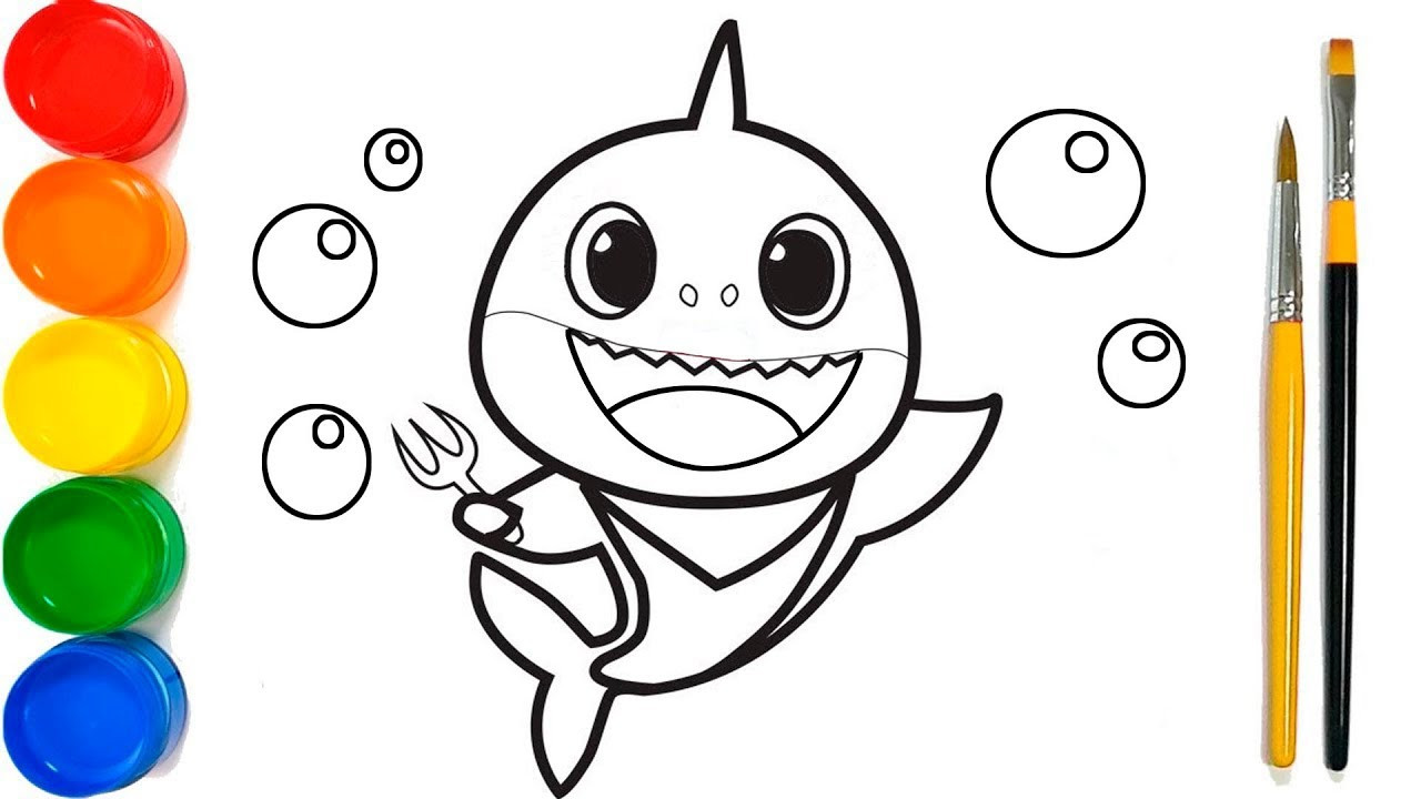Baby Shark Coloring Pages Printable
 Glitter Baby Shark coloring and drawing for Kids Toddlers