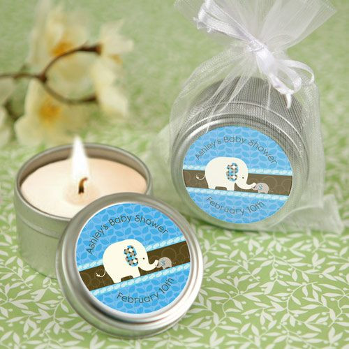Baby Shower Candle Party Favors
 Blue Elephant Personalized Boy Baby Shower or Birthday