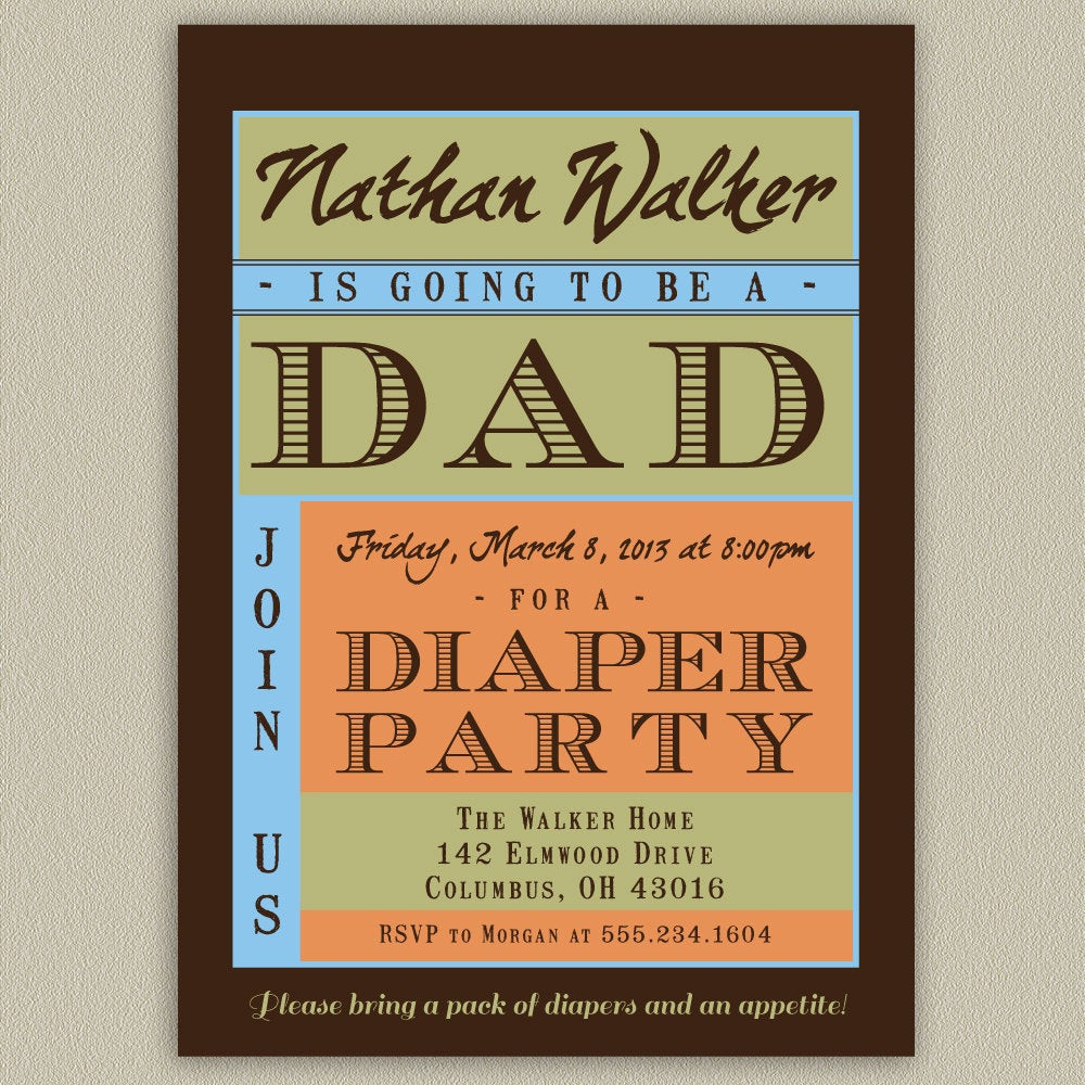 Baby Shower Diaper Party
 Diaper Party Shower for Dad Printable Invitation with Color
