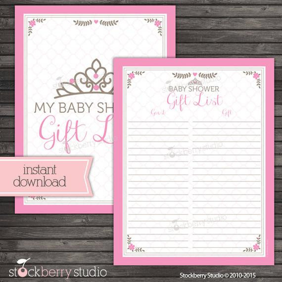 Baby Shower Gift List Printable
 Princess Baby Shower Gift List Printable Pink Baby Shower
