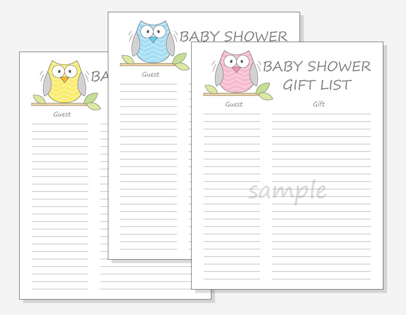 Baby Shower Gift List Printable
 DIY Baby Shower Guest Gift List Printable Chevron Owl Design