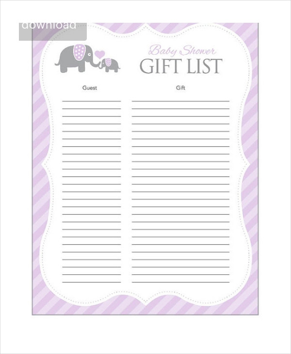 Baby Shower Gift List Printable
 Baby Shower Checklist 6 Free PDF PSD Documents