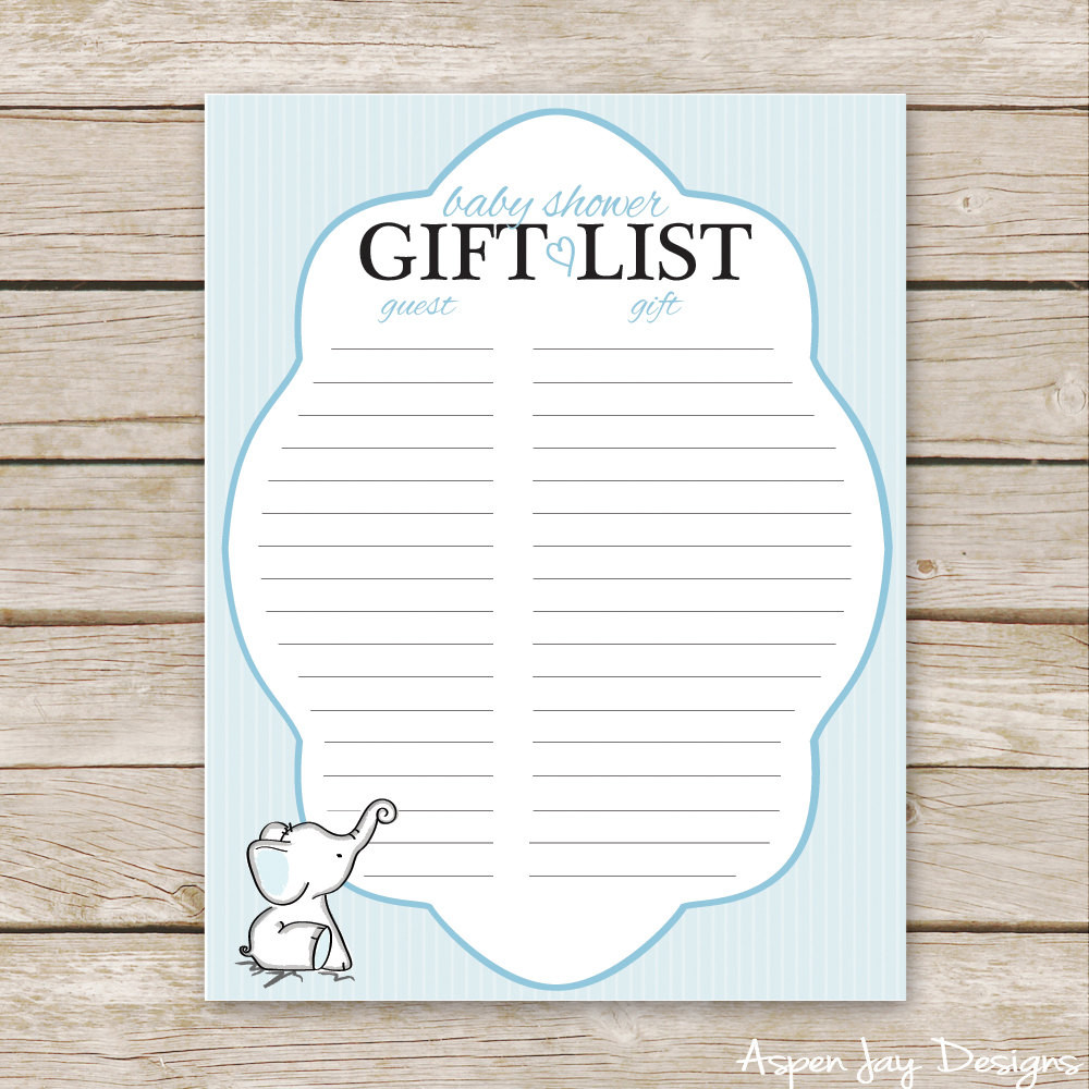 Baby Shower Gift List Printable
 Blue Elephant Baby Shower Gift List Printable Download