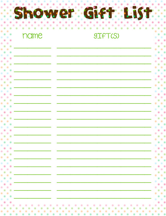 Baby Shower Gift List Printable
 A Mommy s Love Creations