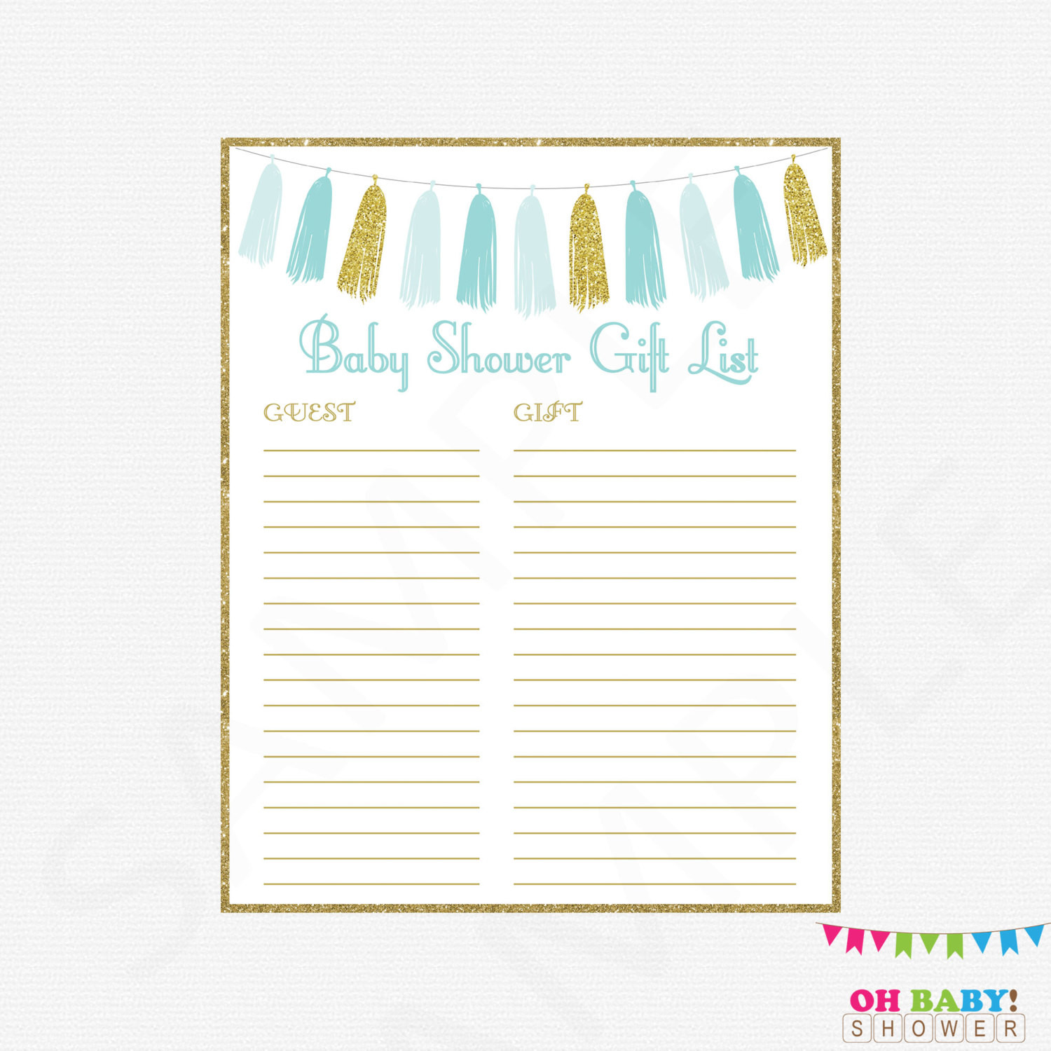 Baby Shower Gift List Printable
 Printable Gift List Boy Baby Shower Guest Sign in Sheet