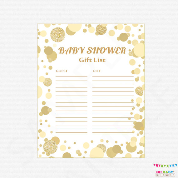 Baby Shower Gift List Printable
 Gold Baby Shower Gift List Printable Gift List Baby Shower