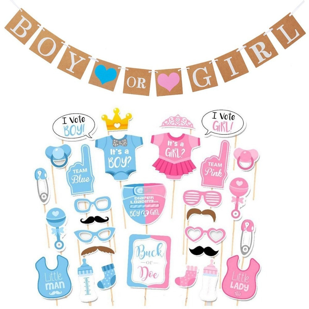 Baby Shower Photo Booth Props Party City
 Boy or Girl Banner and Gender Reveal Booth Props on