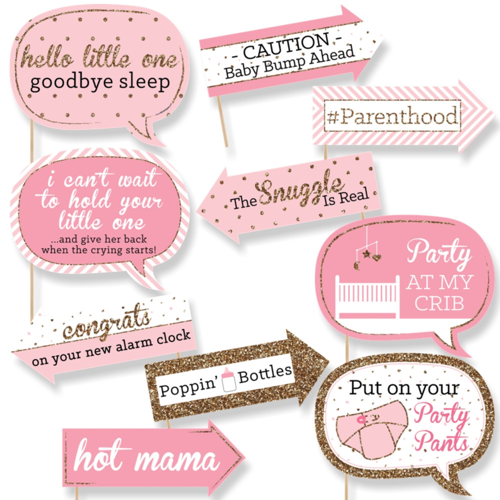 Baby Shower Photo Booth Props Party City
 Funny Pink and Gold Hello Little e Girl Baby Shower