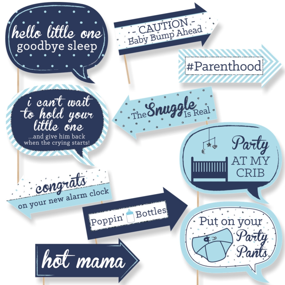 Baby Shower Photo Booth Props Party City
 Funny Blue and Silver Hello Little e Boy Baby Shower