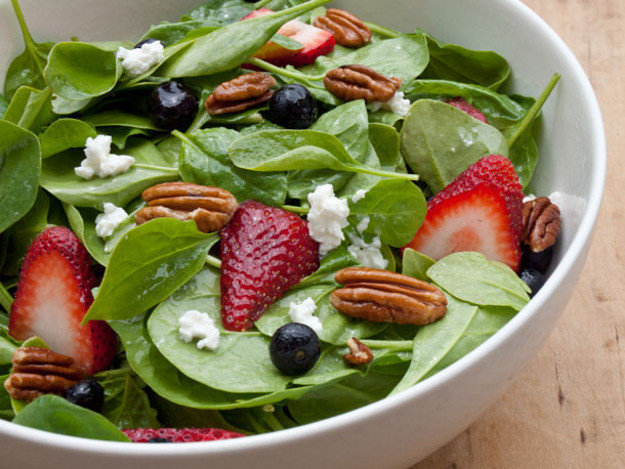 Baby Spinach Salad Recipes
 Baby Spinach with Fresh Berries Pecans and Goat Cheese in