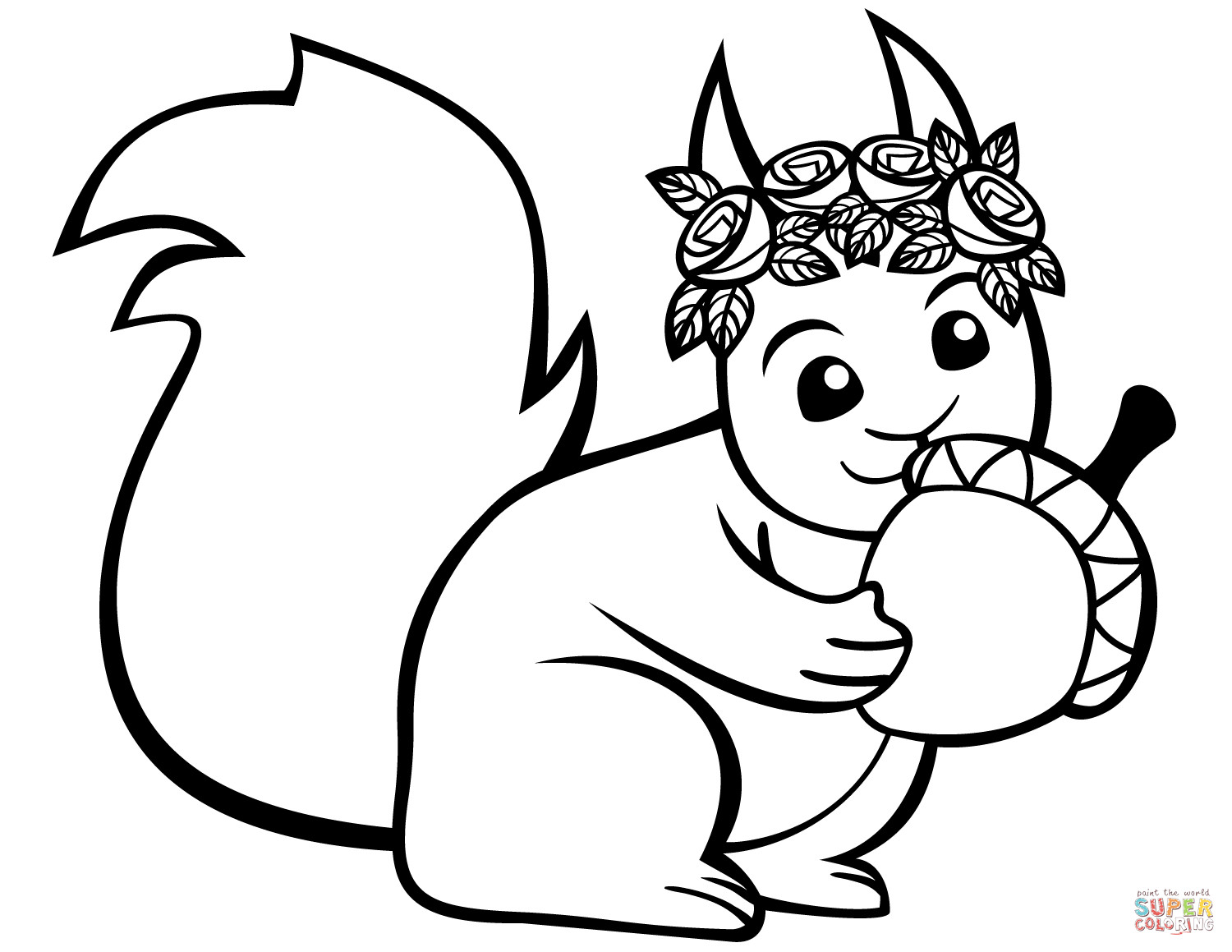 Baby Squirrel Coloring Pages
 Cute Squirrel with an Acorn coloring page
