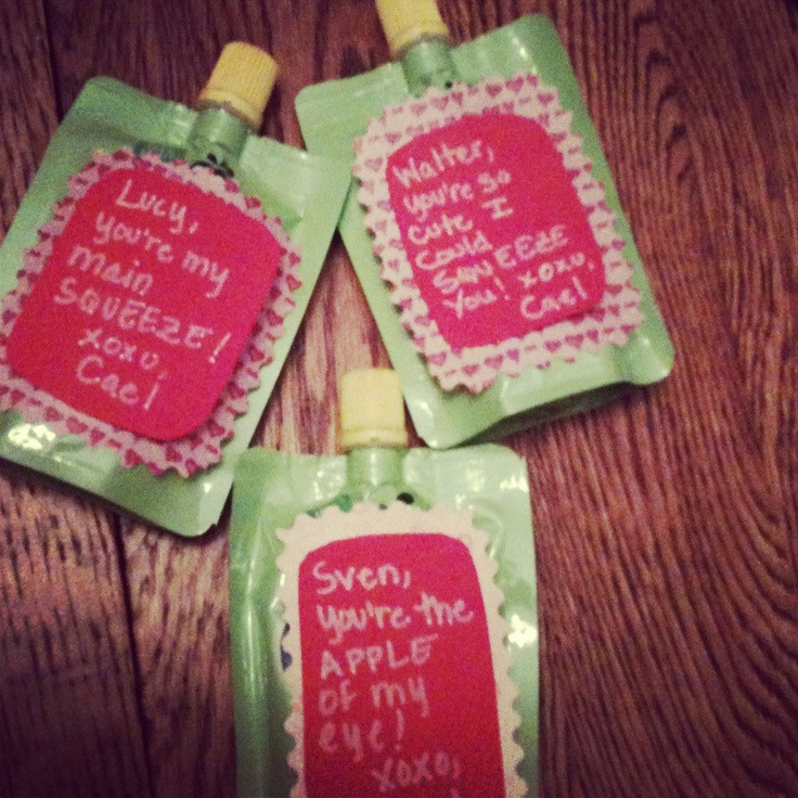 Baby Valentines Gifts
 Infant valentines on applesauce pouches