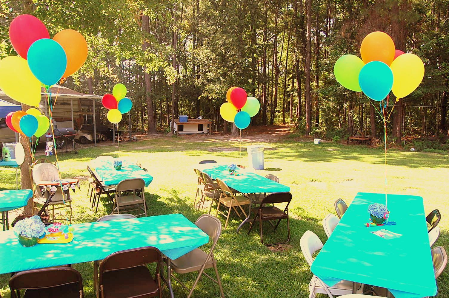 Backyard 1St Birthday Party Ideas
 Backyard cookout pool party setup