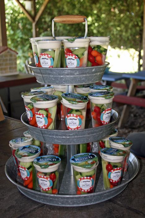 Backyard Graduation Party Food Ideas
 Cute way to fix and display veggies in a cup with ranch