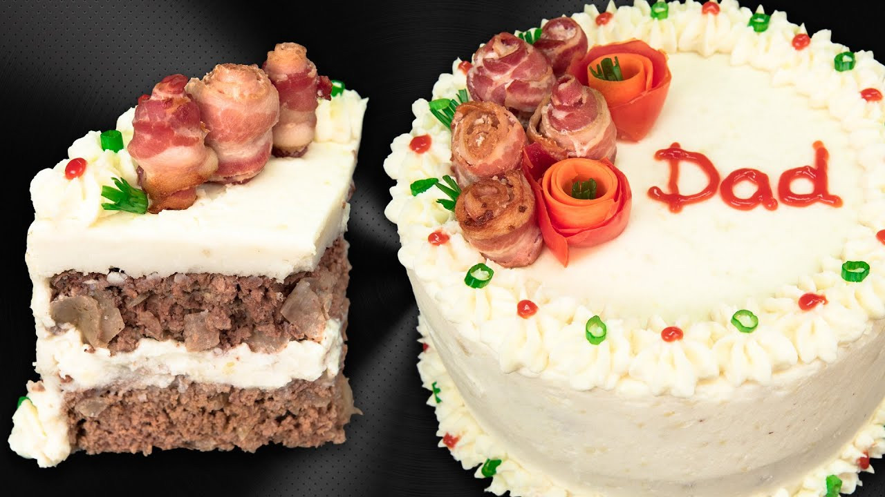 Bacon Birthday Cake Recipe
 Meatloaf Cake with Bacon Roses from Cookies Cupcakes and