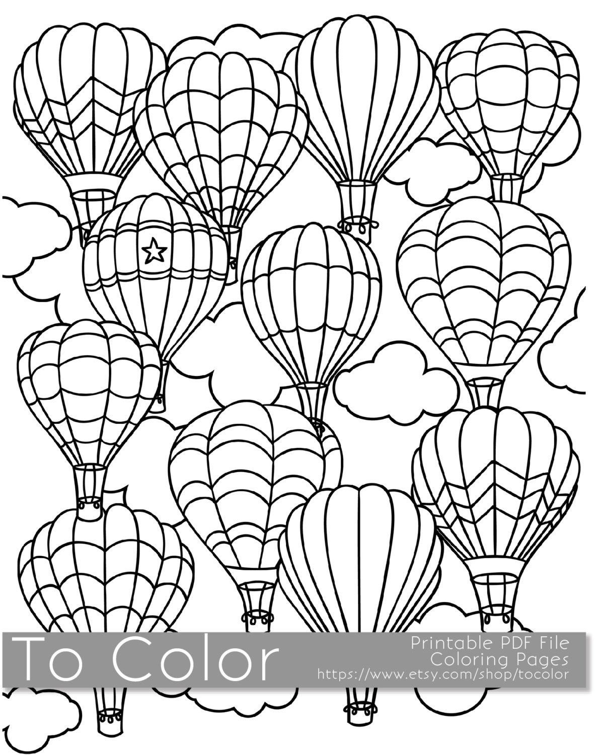 Balloon Coloring Pages Printable
 Printable Hot Air Balloon Coloring Page for Adults PDF JPG