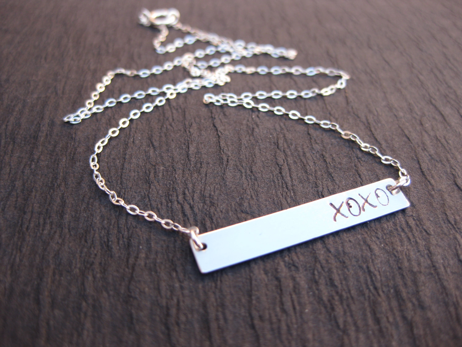 Bar Necklace Silver
 925 Sterling Silver Bar Necklace Engraved Silver Plate
