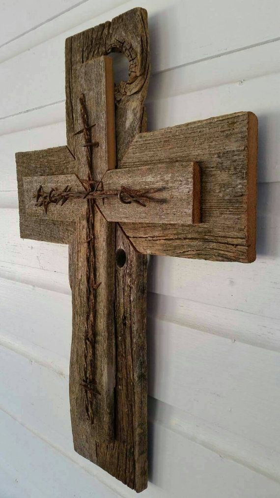 Barnwood Craft Ideas
 Unique Barbed Wire SALE Rustic Cedar Wood Wall Cross