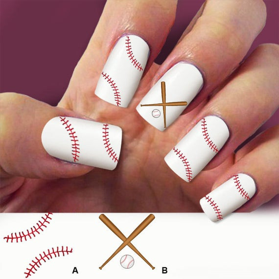 Baseball Nail Art
 Items similar to 60 Baseball Laces nail decals Nail Art