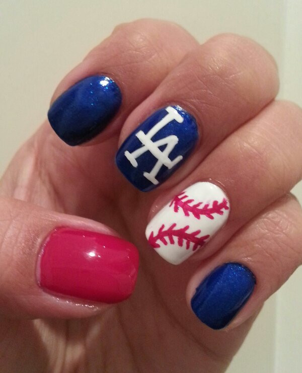 Baseball Nail Art
 LA Dodgers Baseball Nails