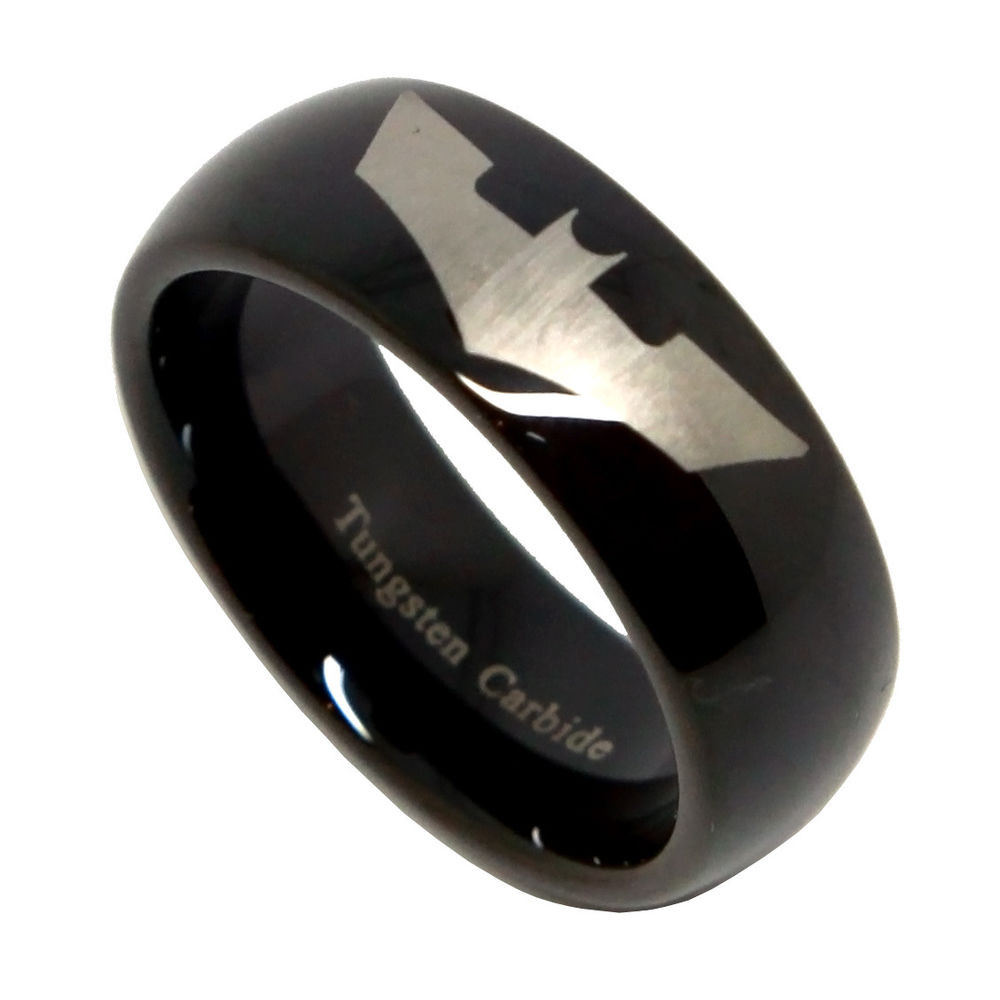 Batman Wedding Rings
 8MM Men s Black Tungsten Batman Symbol Wedding Band