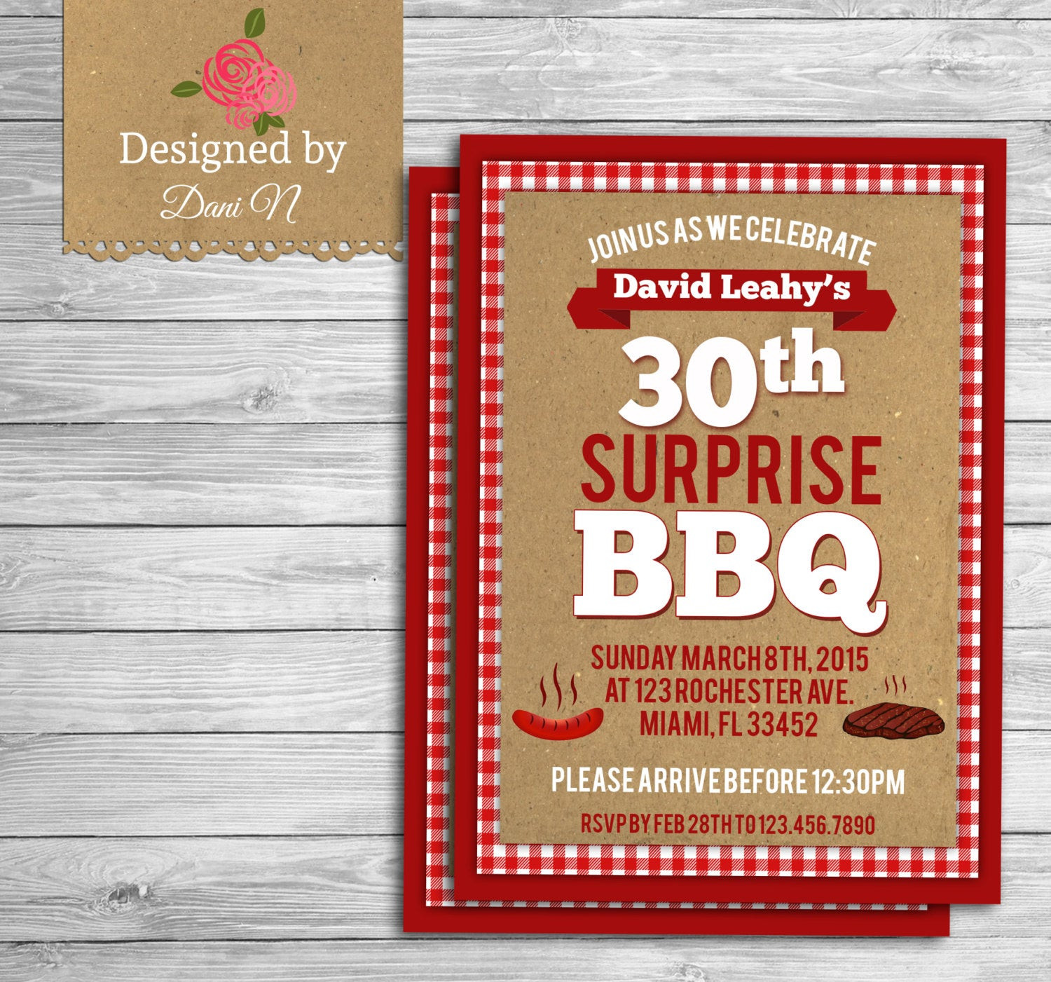 Bbq Birthday Invitations
 Adult Birthday INVITATION BBQ surprise 30th birthday invite