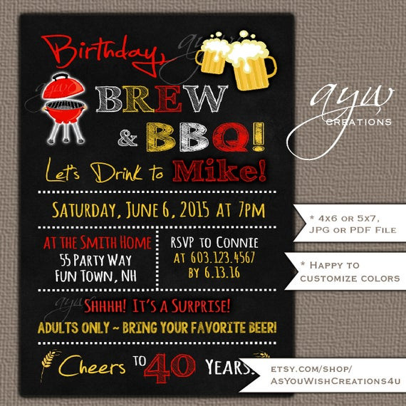 Bbq Birthday Invitations
 40th Birthday Invitation Brew and BBQ Invitation Printable