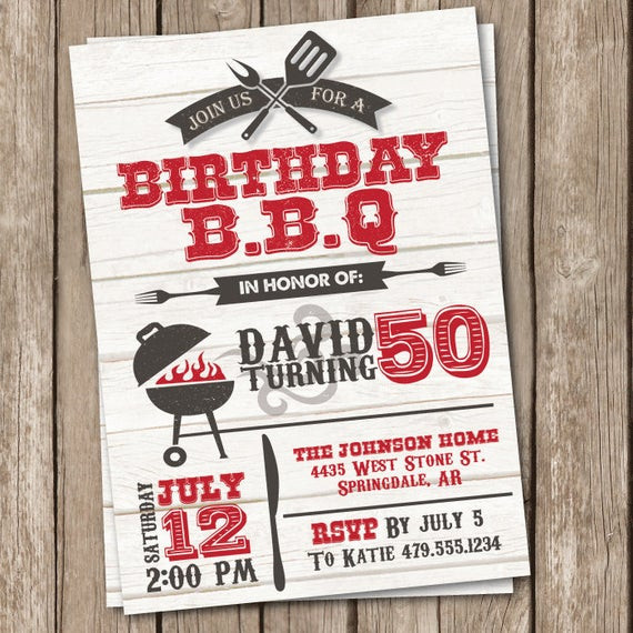 Bbq Birthday Invitations
 BBQ Birthday Invitation Grilling Party Invitation 50th