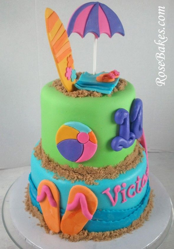 Beach Party Ideas For 12 Year Olds
 Beach Birthday Cake with Flip Flops & Surf Boards Cake