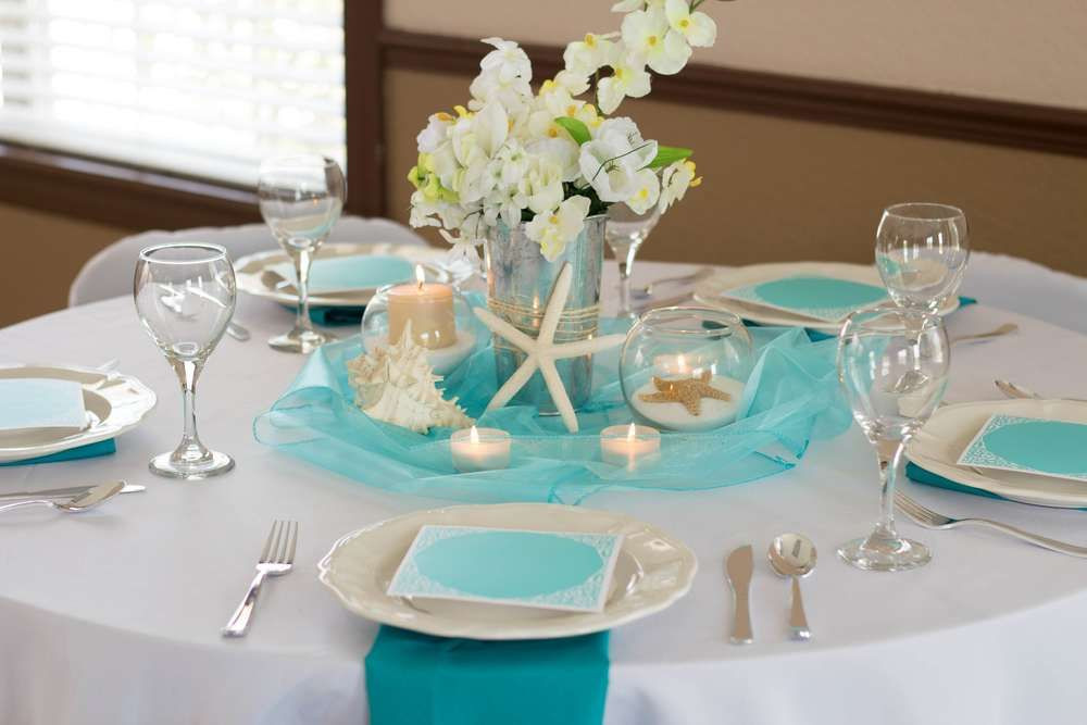 Beach Party Table Decoration Ideas
 Sand Pearls and Starfish Wedding Party Ideas