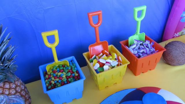 Beach Theme Party Decorating Ideas
 Love the idea of putting snacks in sand bucket and shovel
