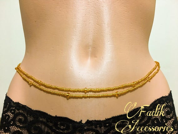 Beaded Body Jewelry
 2 Piece Waist Beads Gold Color Belly bead Body jewelry Bead