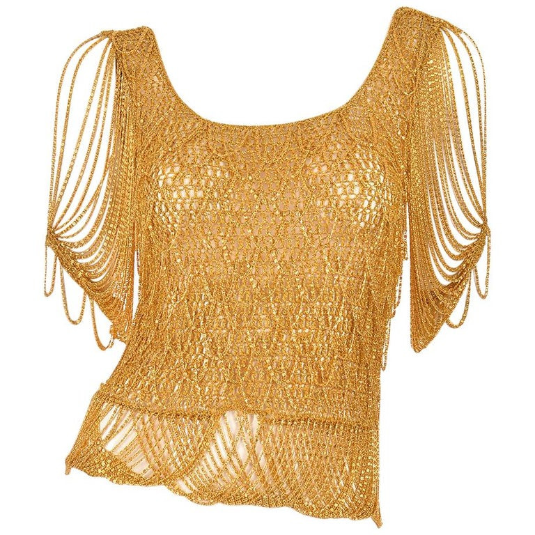 Beaded Body Jewelry
 1970s Loris Azzaro Gold Beaded Knit Body Jewelry Sweater