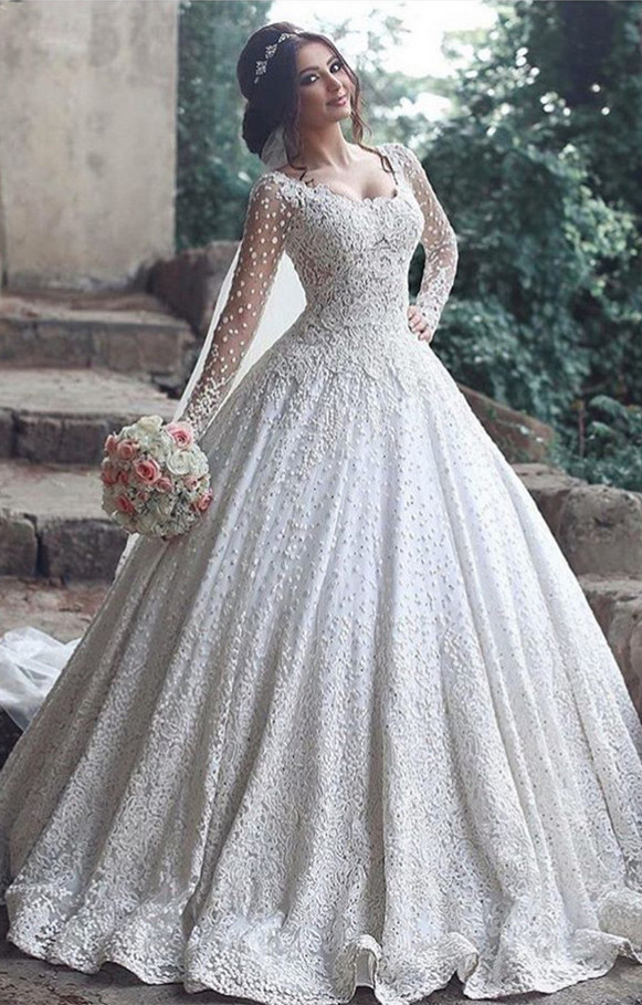 Beautiful Wedding Dress
 Beautiful Long Sleeve Lace Wedding Dress Ball Gown Floor